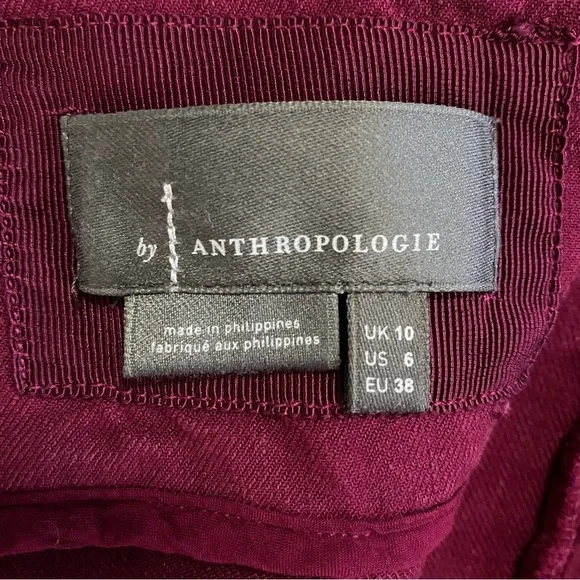 Anthropologie Square Neck Linen Blend Mini Cargo Stretch Dress 6 Burgundy Boho - Picture 8 of 13